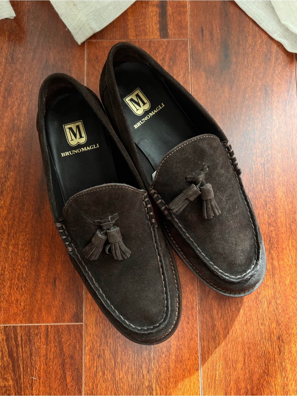 Bruno Magli Dark Brown Suede Tassel Loafers
